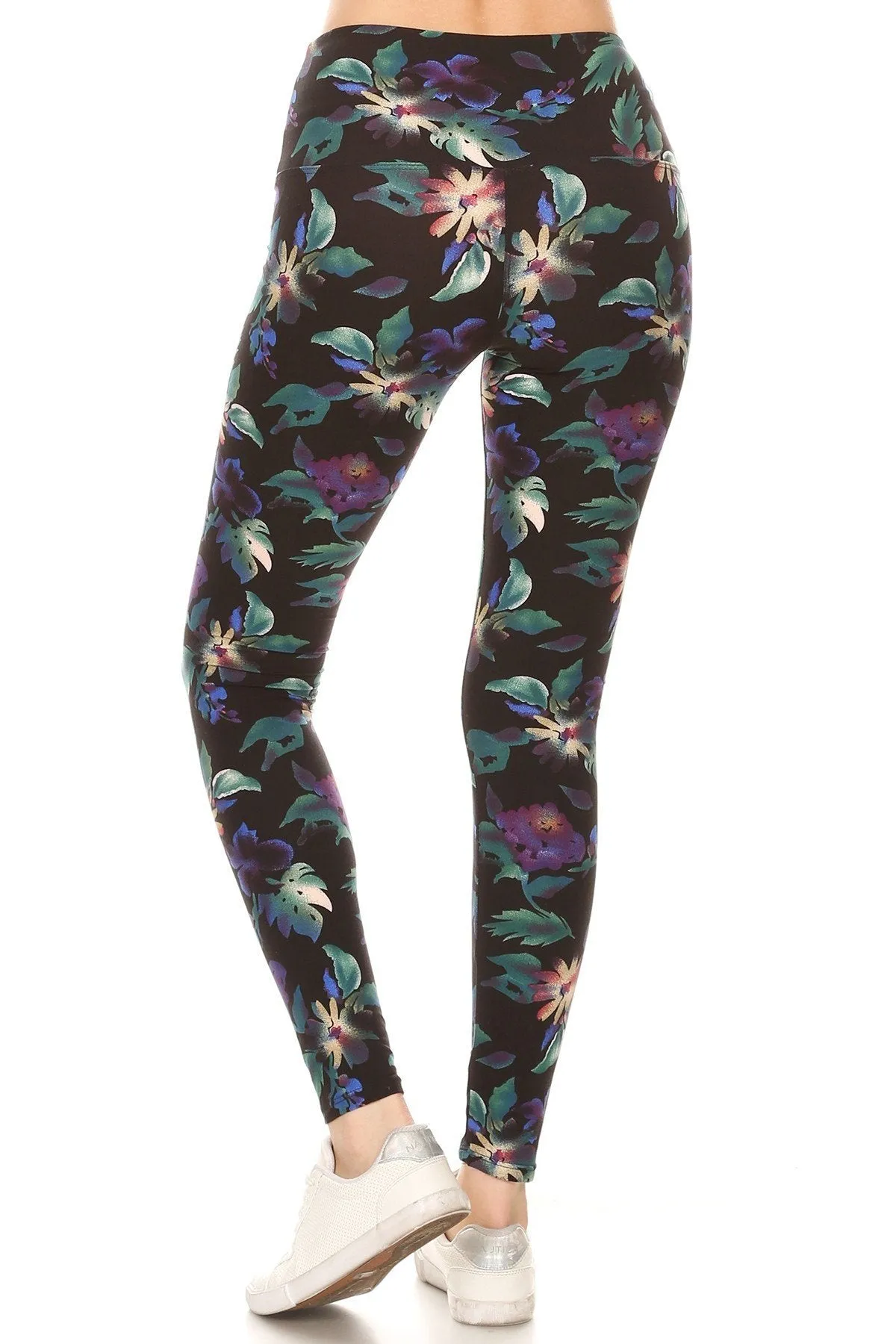 Yoga Style Banded Lined Floral Printed Knit High Waist Legging