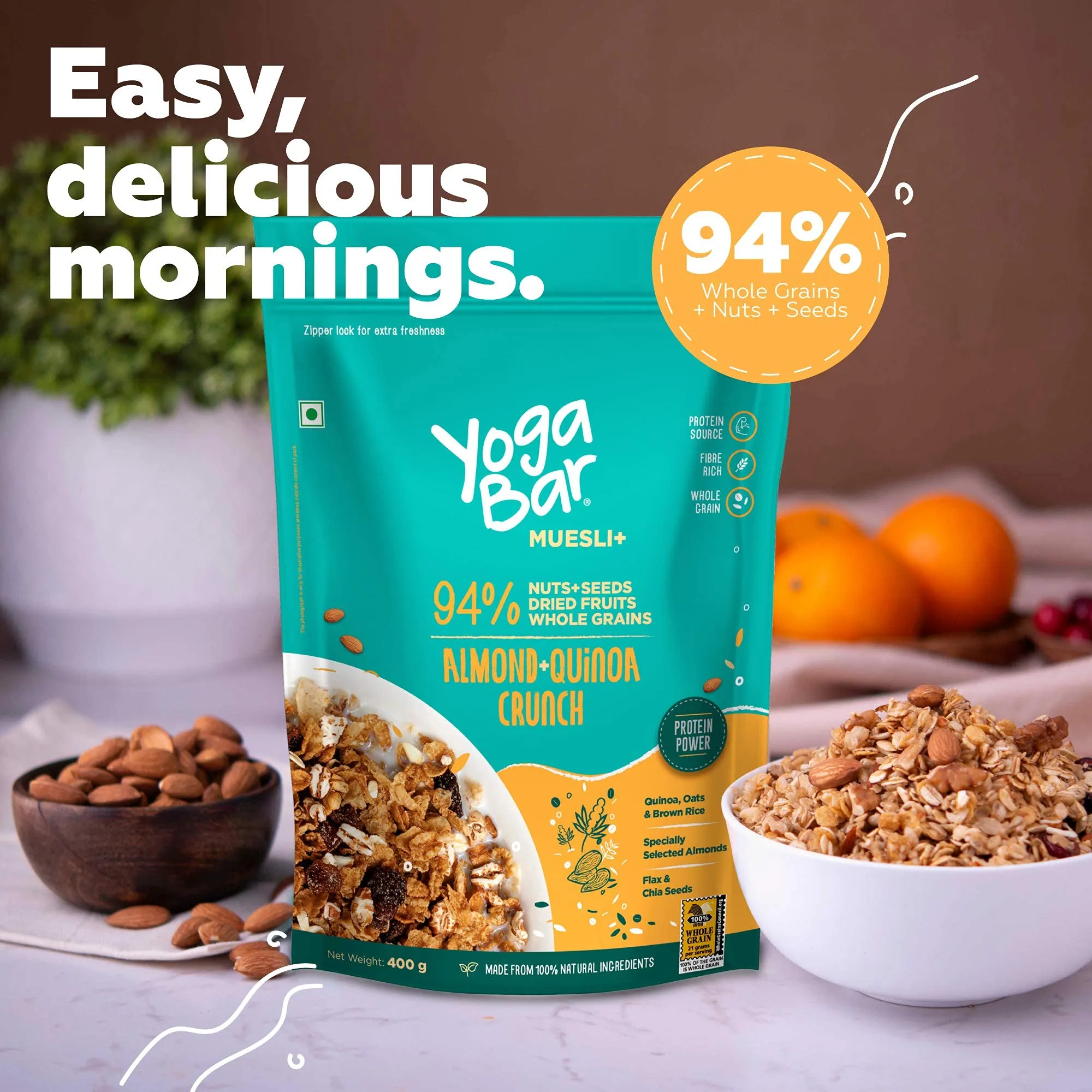 Yogabar Muesli Variety Pack - (Dark Chocolate, Fruits Nuts   Seeds, Almond   Quinoa Crunch) 400g each