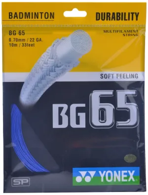 Yonex BG 65 Badminton String | Color: Royal Blue | Size: 0.70mm | Increases String Abrasion Durability | For All-Round Performance | Deliver Maximum Power | Nylon Blended with Rayon to Improve Tension