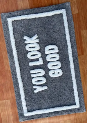 You Look Good Bath Mat Set, , Grey