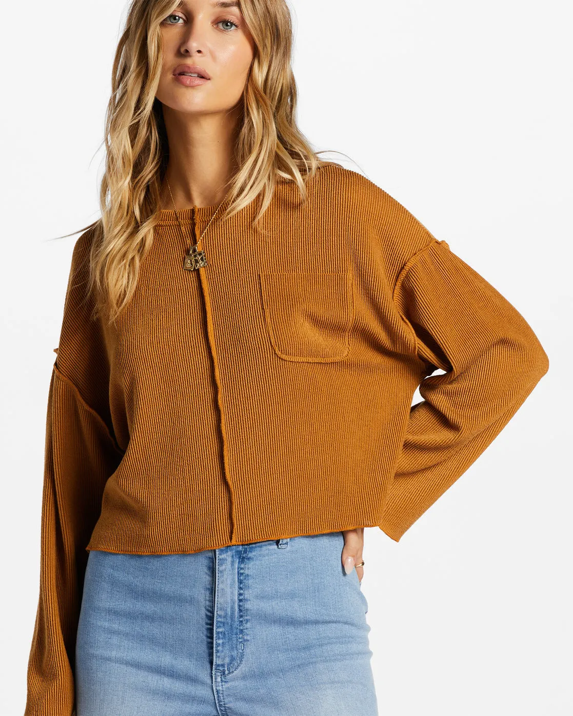 You Seam Happy Rib Knit Top - Cider