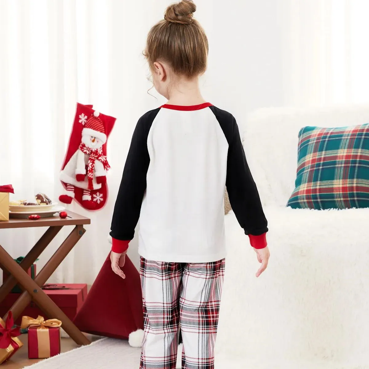 You Serious Clark Family Christmas Pajamas Raglan Sleeve Long Sleeve Plaid Pants with Drawstring and Pockets