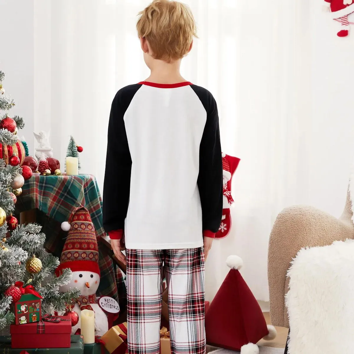 You Serious Clark Family Christmas Pajamas Raglan Sleeve Long Sleeve Plaid Pants with Drawstring and Pockets