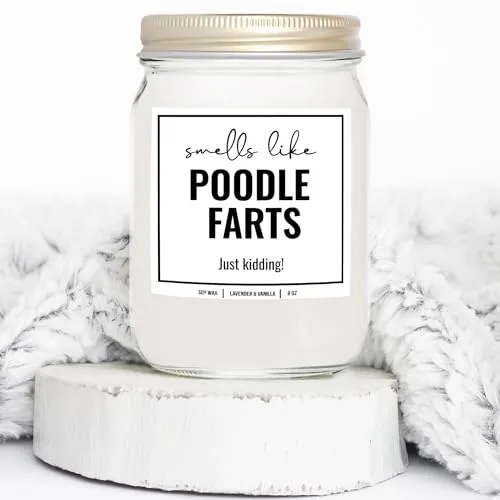 YouNique Designs Smells Like Poodle Farts Candle 8oz - Poodle Gifts for Poodle Lovers - Dog Farts Candle Poodle Gifts for Women, Men - Funny Poodle Dog Gifts, Poodle Décor (Lavender & Vanilla)