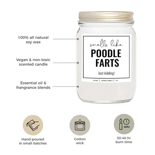 YouNique Designs Smells Like Poodle Farts Candle 8oz - Poodle Gifts for Poodle Lovers - Dog Farts Candle Poodle Gifts for Women, Men - Funny Poodle Dog Gifts, Poodle Décor (Lavender & Vanilla)