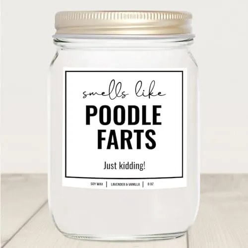 YouNique Designs Smells Like Poodle Farts Candle 8oz - Poodle Gifts for Poodle Lovers - Dog Farts Candle Poodle Gifts for Women, Men - Funny Poodle Dog Gifts, Poodle Décor (Lavender & Vanilla)