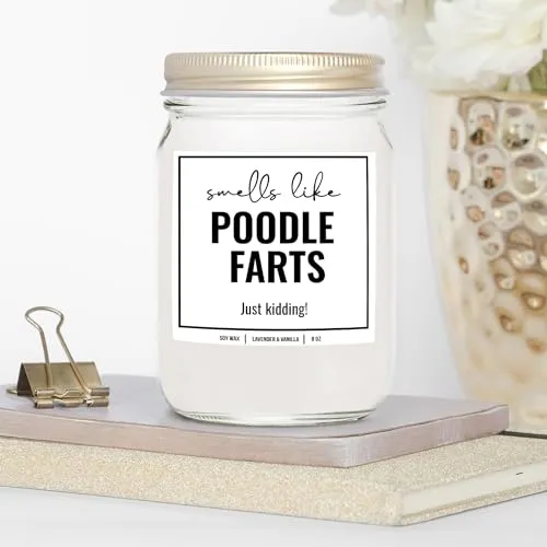 YouNique Designs Smells Like Poodle Farts Candle 8oz - Poodle Gifts for Poodle Lovers - Dog Farts Candle Poodle Gifts for Women, Men - Funny Poodle Dog Gifts, Poodle Décor (Lavender & Vanilla)