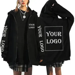 Your OWN Design Brand Logo/Picture Custom Zip Up Jackets Unisex DIY Printed Sweatshirt Casual Solid Color Loose Hoodie Coats