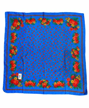 YSL 70s Bright Blue Jacquard Floral Silk Scarf