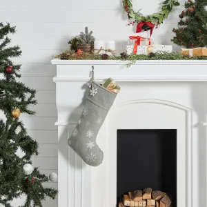 Yuletide Burlap Dove Grey Snowflake Stocking