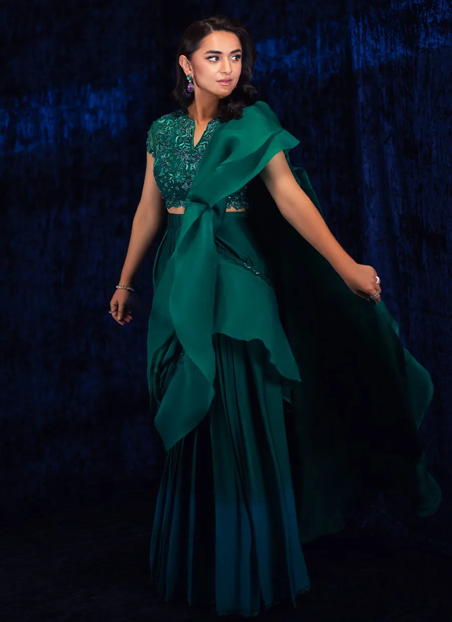 YUMNA EMERALD PRE-DRAPED LEHNGA SAREE