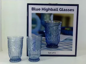 Yungala Blue Highball Glasses Set of 6 Elegant Drinkware