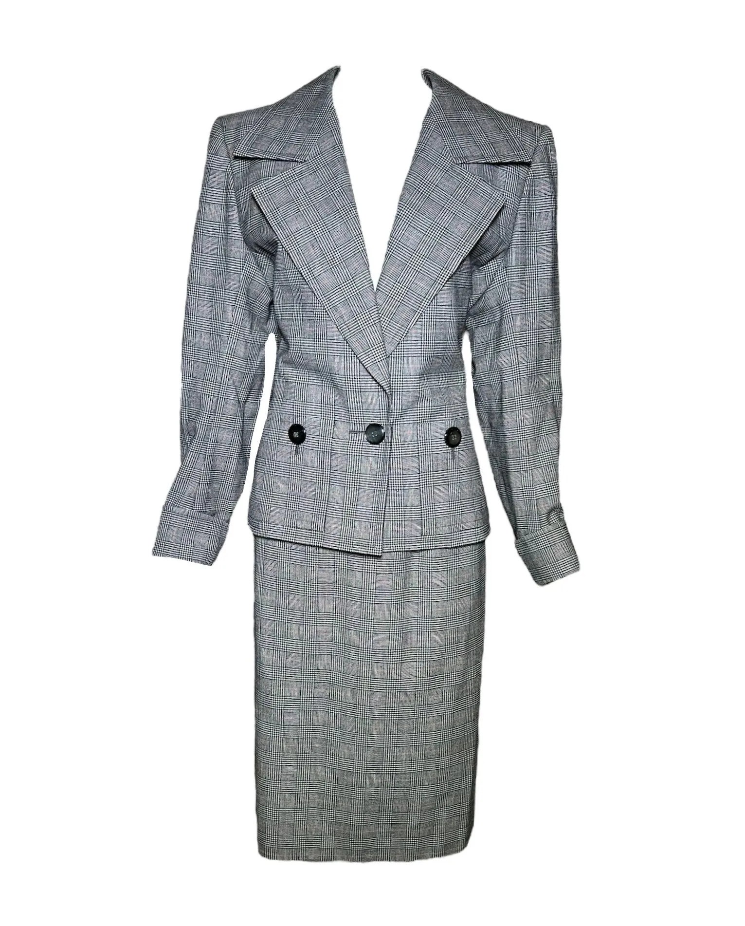 Yves Saint Laurent 80s Haute Couture Houndstooth Suit/Skirt Ensemble