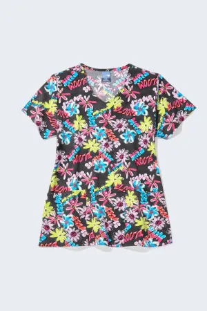 Z12213 Bloom Boom Women's Print Scrub Top