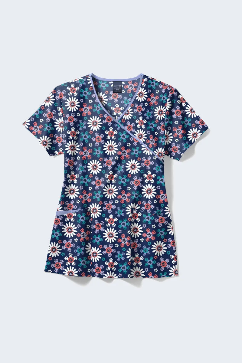 Z17213 Flower Pawer Women's Print Scrub Top