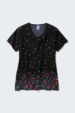 Z18213 Confetti Hearts Women's Print Scrub Top