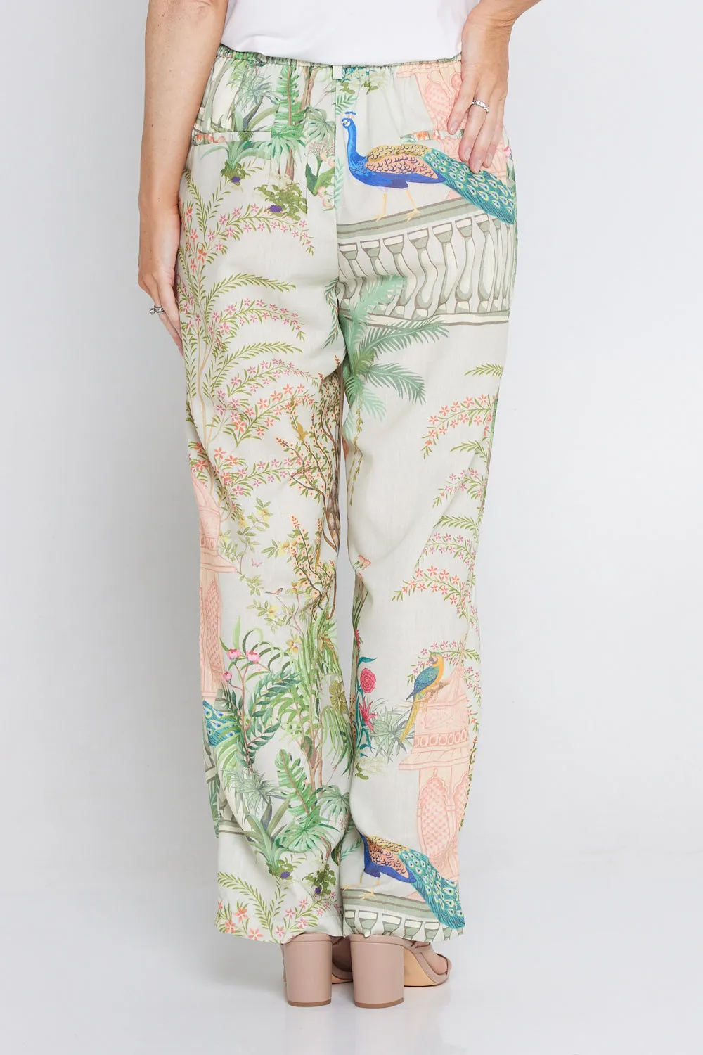 Zafira Linen Pants - Peacock Print