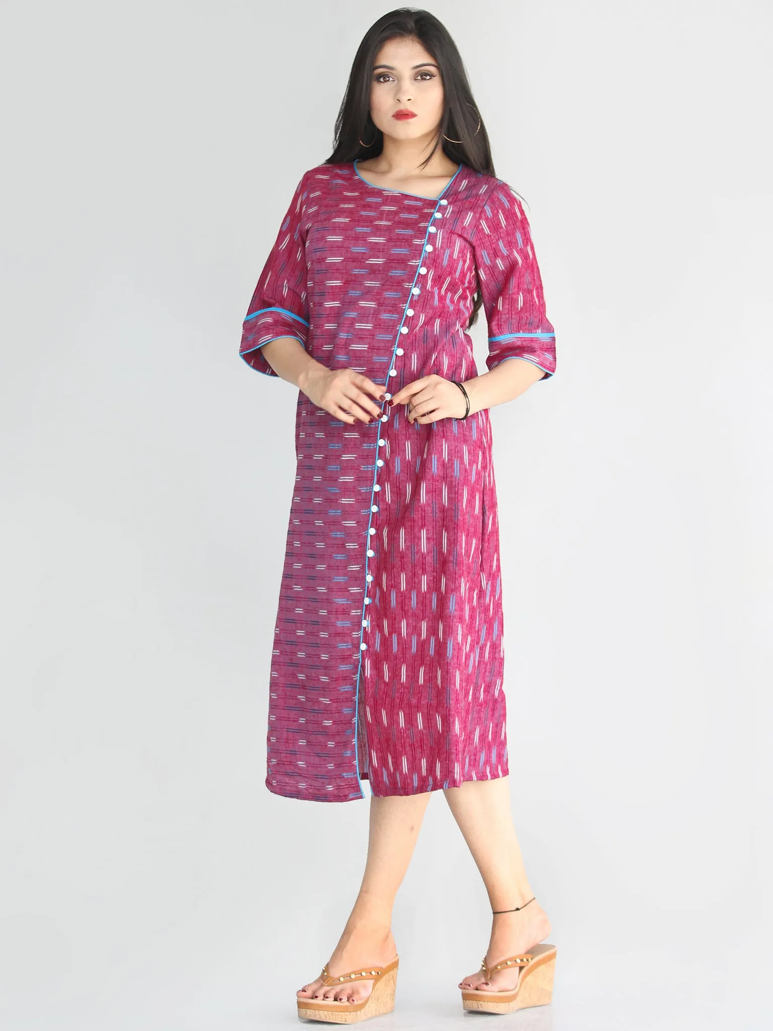 Zafrah - Handwoven Ikat Cotton Button Dress - D413F1448