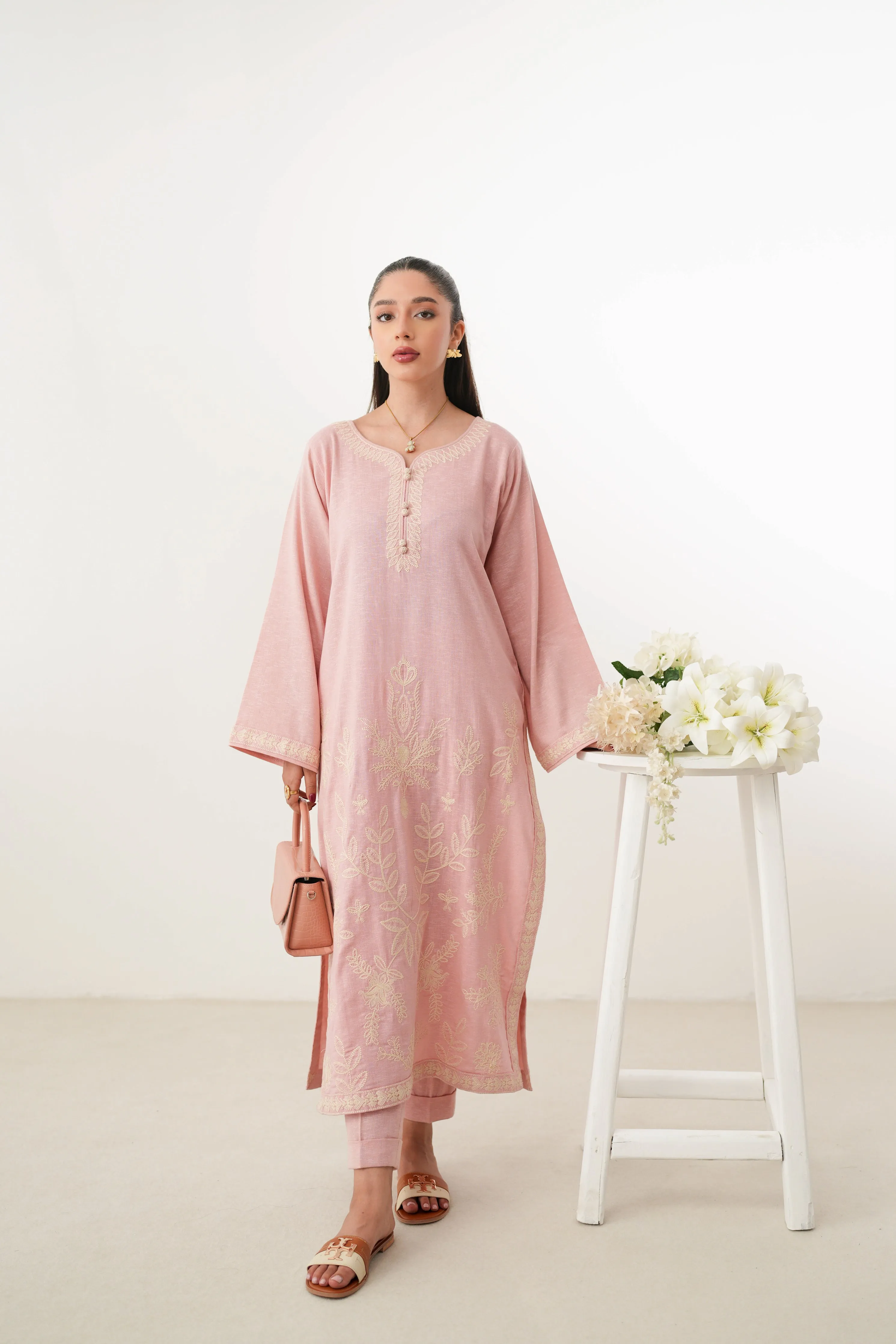 ZAIB - SICILY II LUXURY EMBROIDERED FALL SET (NPA2-24312) - PALE PINK