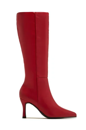 Zama Knee High Heel Boots - Red