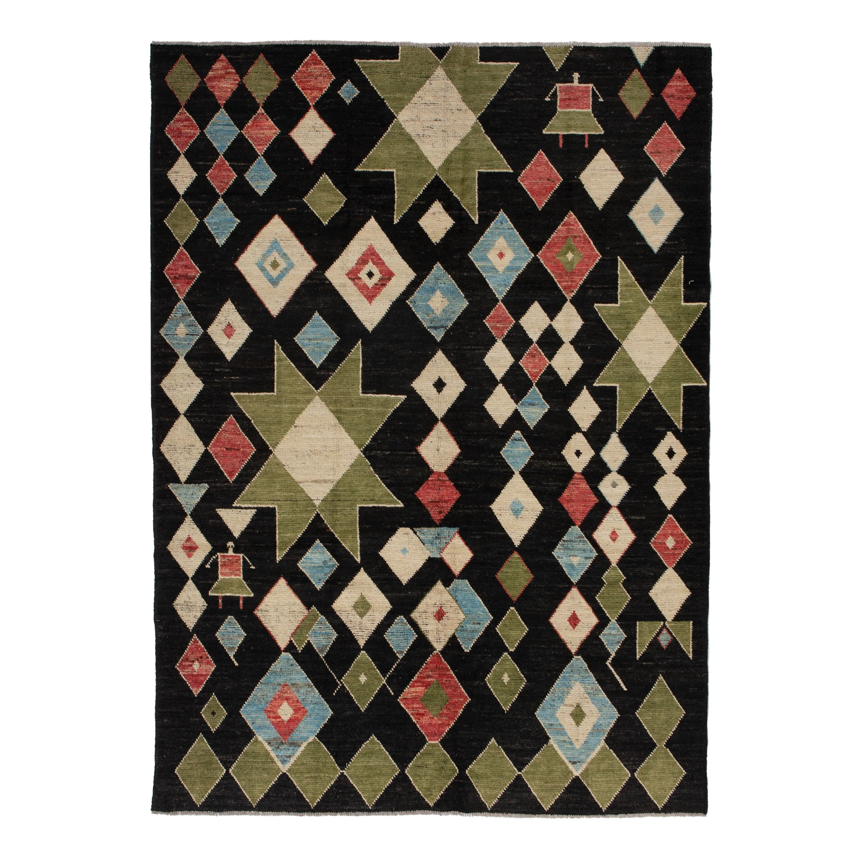 Zameen Multicolored Patterned Modern Wool Rug - 6'7" x 8'11"