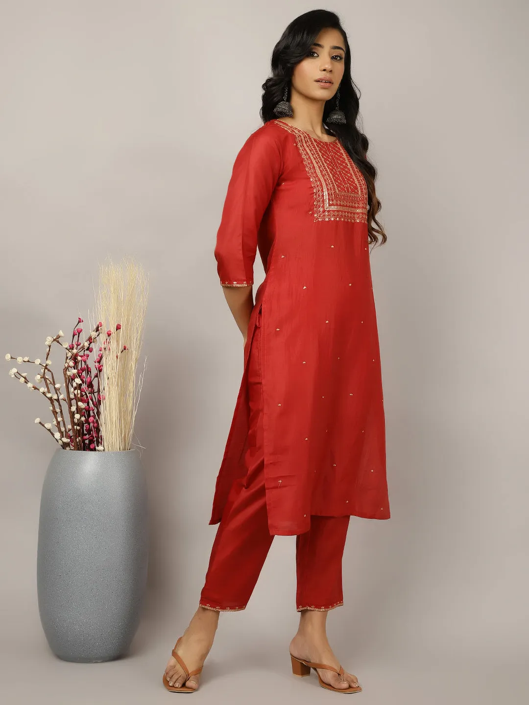 Zari And Sequin Work Red Suit Set