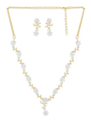 ZAVERI PEARLS Sparkling CZ Diamond with Leafy Design Necklace Set For Women - ZPFK5425