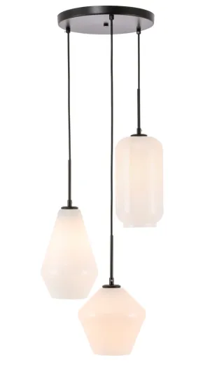 ZC121-LD2269BK - Living District: Gene 3 light Black and Frosted white glass pendant