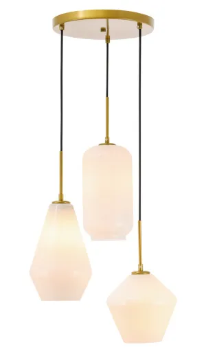 ZC121-LD2269BR - Living District: Gene 3 light Brass and Frosted white glass pendant