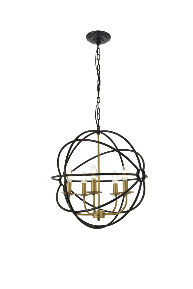 ZC121-LD4006D20BRD - Living District: Octavia 5 light Brass and Dark Brown Pendant