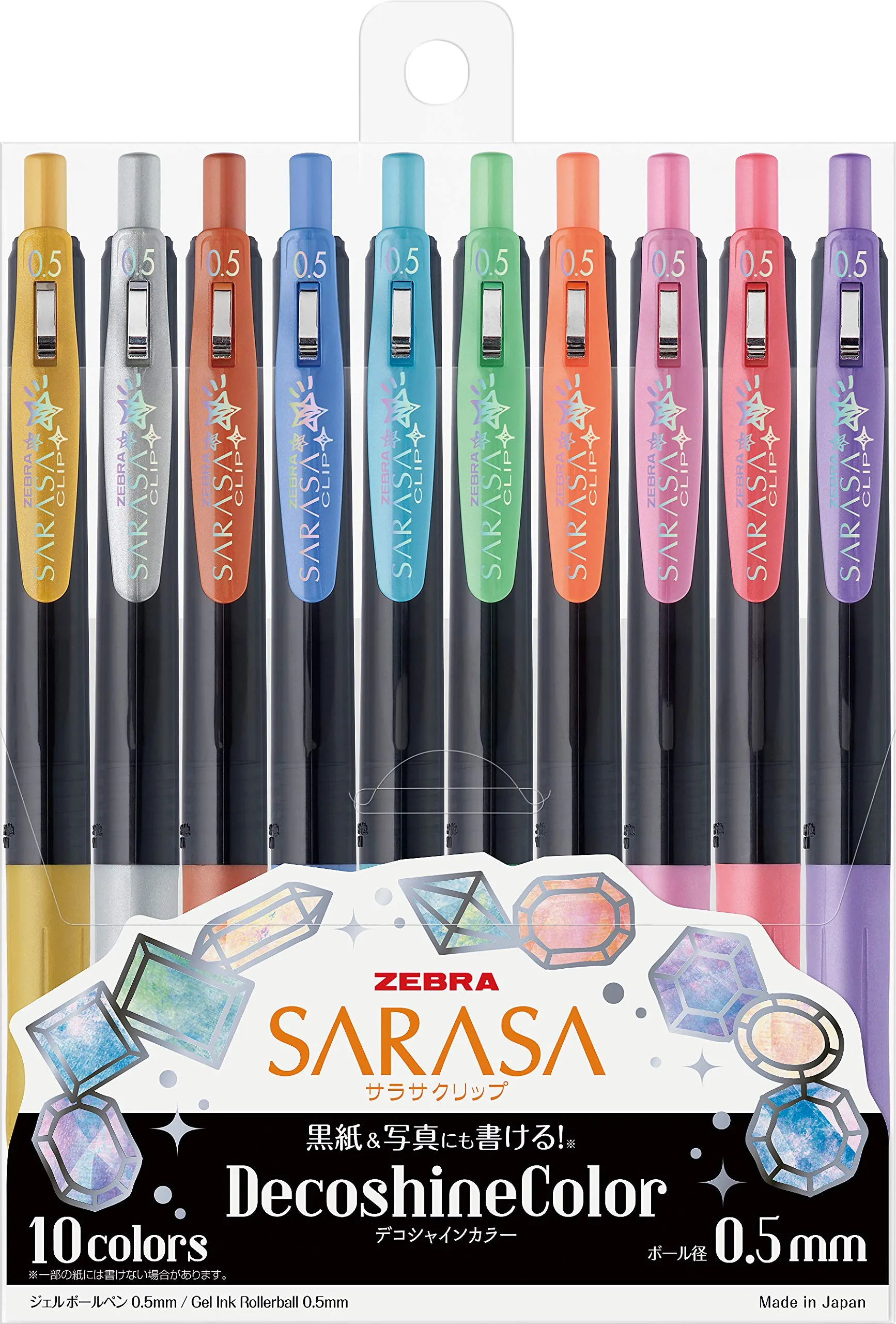 ZEBRA Gel Ballpoint Pen Sarasa Clip 0.5mm Deco Shine Color, 10 Colors Set(JJ15-10C-SH)