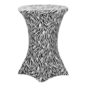 Zebra Spandex Cocktail Table Cover 30" Round - Black & White