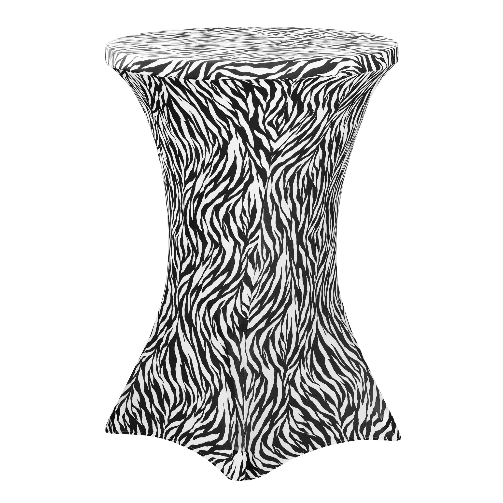 Zebra Spandex Cocktail Table Cover 30" Round - Black & White