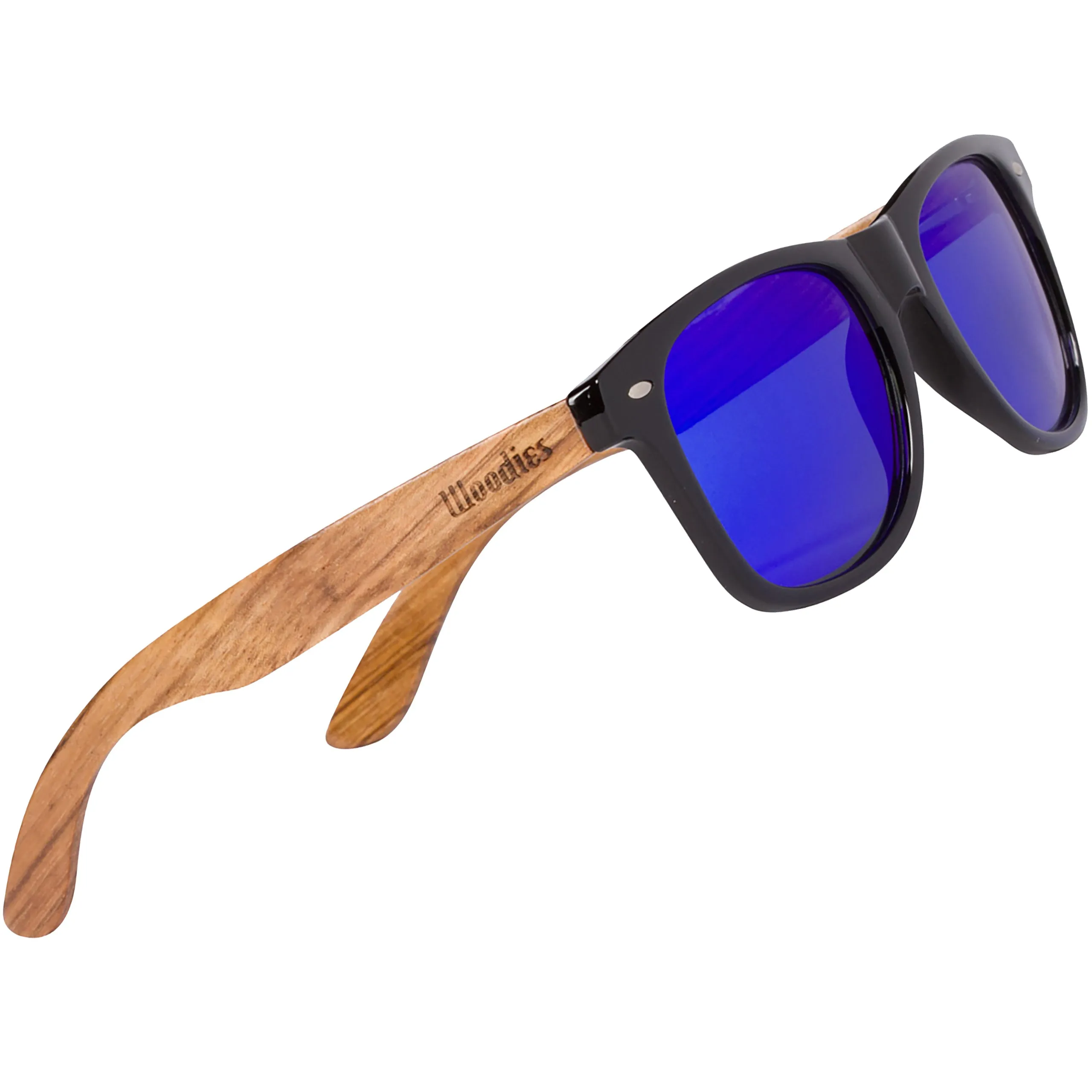 Zebra Wood Sunglasses with Blue Mirror Polarized Lens