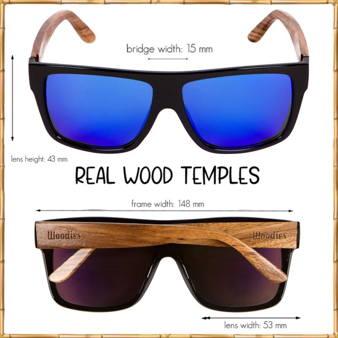 Zebra Wood Wrap Sunglasses with Blue Polarized Lenses