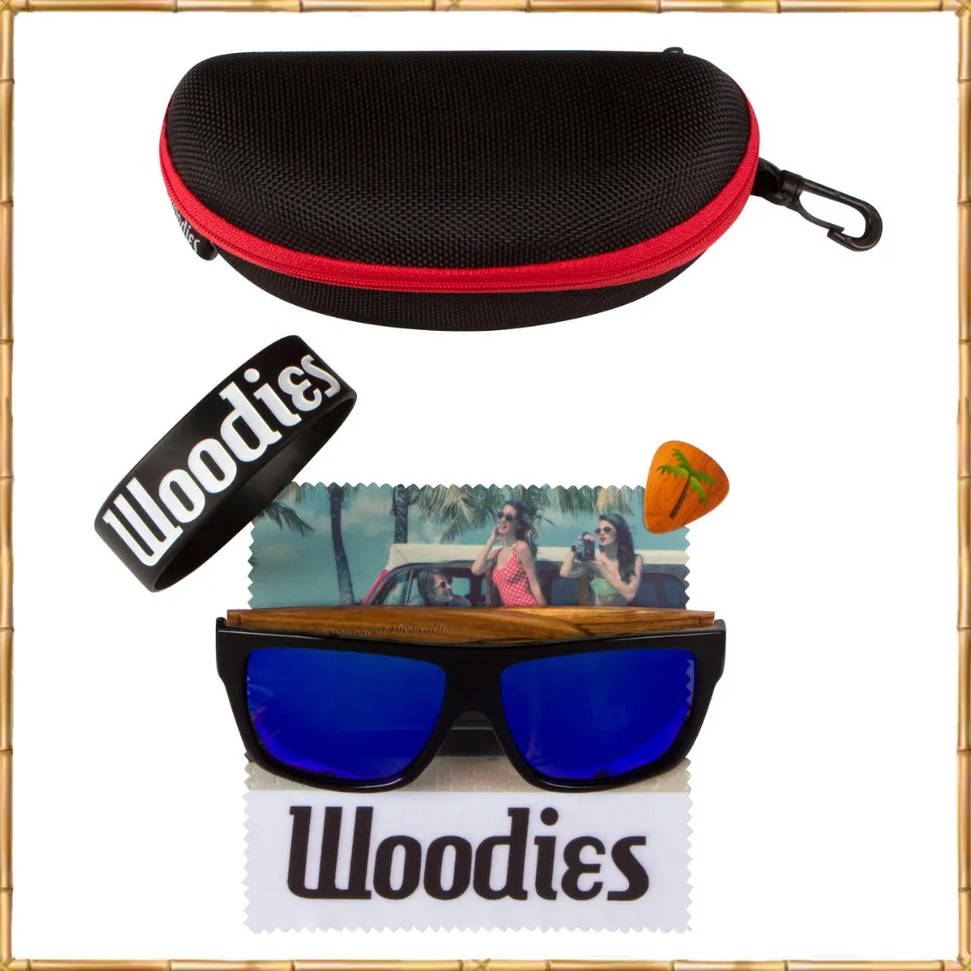 Zebra Wood Wrap Sunglasses with Blue Polarized Lenses