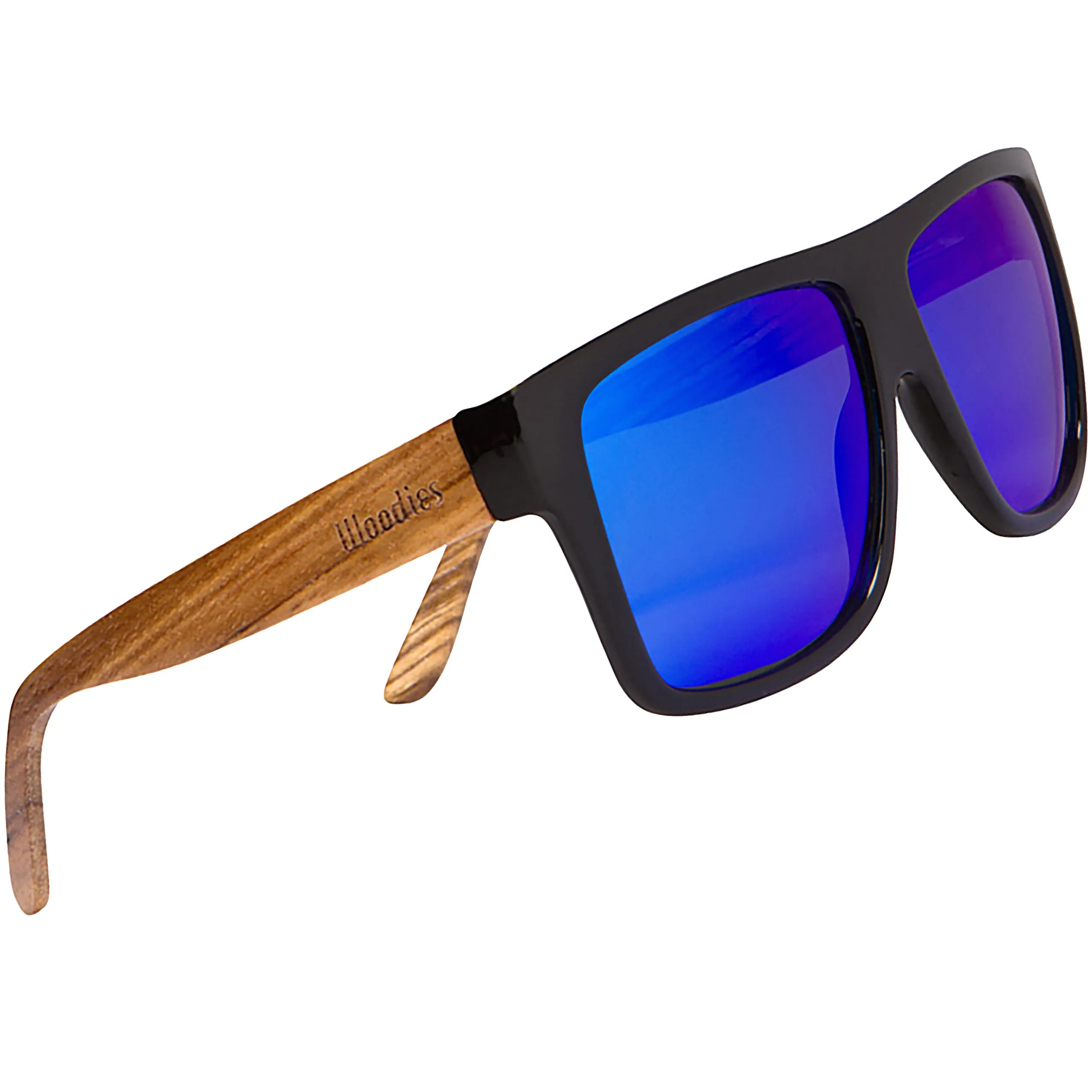 Zebra Wood Wrap Sunglasses with Blue Polarized Lenses