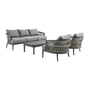 Zella - Outdoor Patio 4 Piece Conversation Set - Light Gray