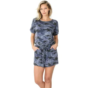 Zenana Blue Camo short sleeve shorts romper