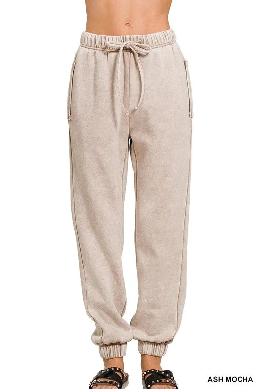 Zenana Comfort Acid Wash Fleece Sweatpants