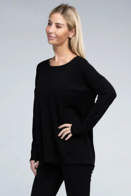 Zenana Front Pockets Sweater