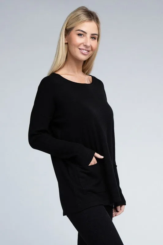 Zenana Front Pockets Sweater