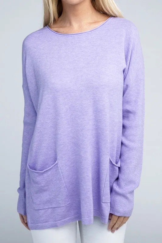 Zenana Front Pockets Sweater