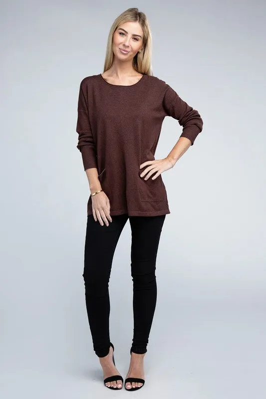 Zenana Front Pockets Sweater