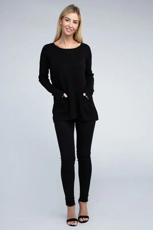 Zenana Front Pockets Sweater