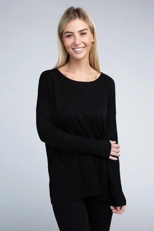 Zenana Front Pockets Sweater