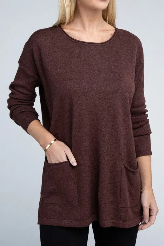 Zenana Front Pockets Sweater