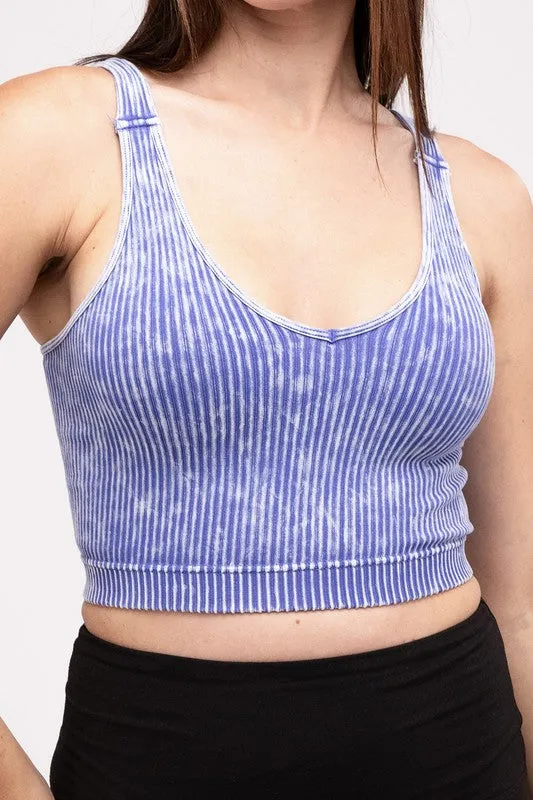 Zenana Washed Ribbed Cropped Bralette/Tank