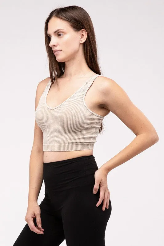 Zenana Washed Ribbed Cropped Bralette/Tank