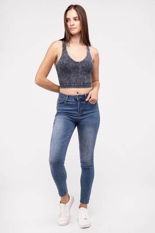 Zenana Washed Ribbed Cropped Bralette/Tank